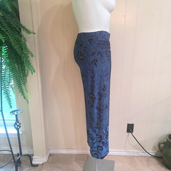 Urban Mango Straight Leg Blue Printed Pant Leisure Palazzo Women's Sz L Culottes - Picture 8 of 11